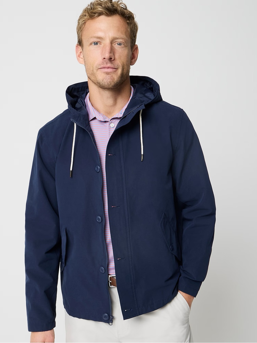 J. CREW FACTORY Cotton-blend hooded jacket in Navy Size L NWD $225 CP428